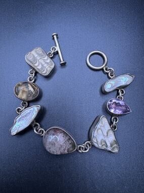 Vtg The Dreamer Sterling Silver 925 Multi Stone Pearl Boho Bracelet Sz 7